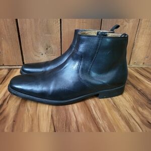 Mens Clarks Black Ankle Boots, Size 11M, Slip On, Cushioned, Comfort, Zips